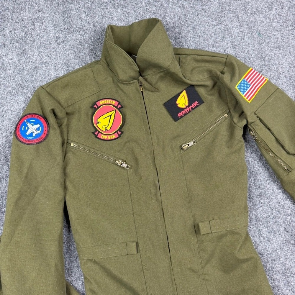 Top Gun Maverick Flight Suit Kids Medium Green Rooster Pilot Jumpsuit Costume
